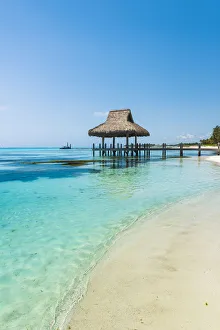 Playa Blanca, Punta Cana, Dominican Republic, Caribbean Sea. Thatched hut on the beach