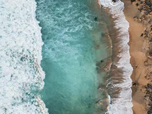 Playa del Aguila, El Cotillo, Fuerteventura. Aerial view directly above waves