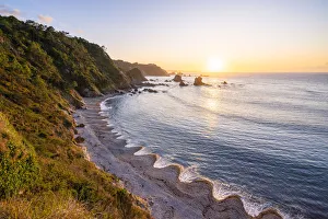 Playa del Silencio (beach of silence) at sunset. Castaneras, Asturias, Spain