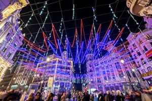 Christmas Lights Prints: Plaza de Canalejas adorned with Christmas lights, Madrid, Spain