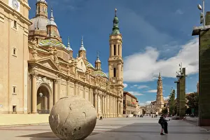 Zaragoza Prints: Plaza del Pilar Square and Basilica de Nuestra Senora del Pilar, Zaragoza, Aragon, Spain