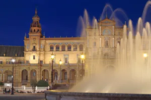 Plaza de Espana at night, Seville, Andalusia, Spain