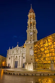 Zaragoza Prints: Plaza de la Seo square with La Seo Cathedral, Zaragoza, Aragon, Spain