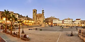 The Plaza Mayor in the evening with San Martin church. Trujillo, Spain
