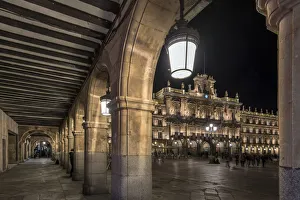 Plaza Mayor by night, Salamanca, Castile and Leon, Spain