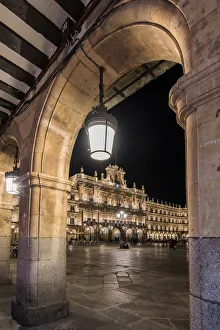 Plaza Mayor by night, Salamanca, Castile and Leon, Spain