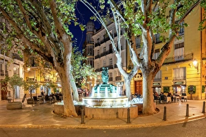 Placa Prints: Plaza Rodrigo Botet by night, Valencia, Valencian Community, Spain