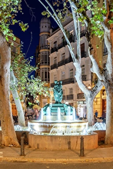 Placa Prints: Plaza Rodrigo Botet by night, Valencia, Valencian Community, Spain