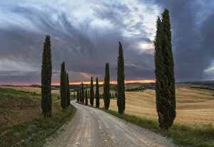 Images Dated 13th July 2020: Podere Baccoleno in summer during a stormy sunset, Crete Senesi, Tuscany, Italy