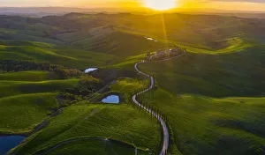 Podere Prints: Podere Baccoleno at sunset, Asciano, Siena, Tuscany, Italy, Southern Europe