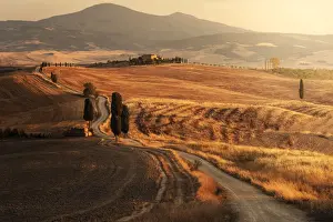 Podere Terrapille (The Gladiators House) during a summer sunset, Val d Orcia