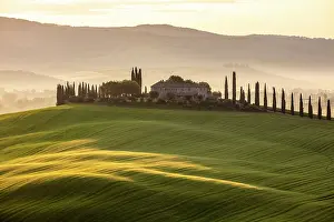 Mist Filled Val Dorcia Prints: Poggio Covili and mist-filled Val d'Orcia