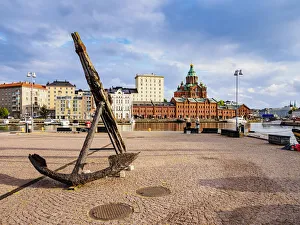 Cobbled Street Prints: Pohjoissatama Harbour and Uspenski Cathedral, Helsinki, Uusimaa County, Finland