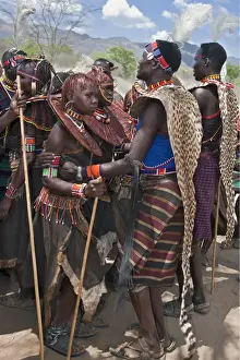 Beaded Necklaces Prints: Pokot men, women and girls dancing to celebrate an Atelo ceremony