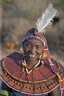 Beading Collection: A Pokot woman wearing the traditional beaded ornaments of her tribe which denote her married status