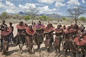 Beaded Necklaces Prints: Pokot women and girls dancing to celebrate an Atelo ceremony