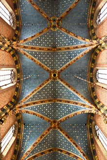 Images Dated 13th May 2011: Poland, Cracow. The ornately decorated vaulted ceiling in the Church of St Mary