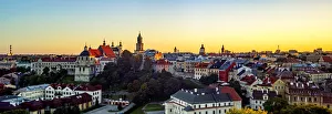 Poland, Lublin Voivodeship, City of Lublin, Old Town Skyline at sunset