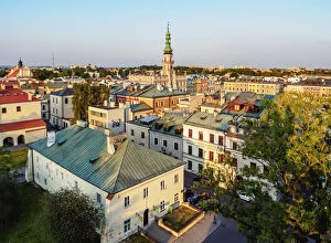 Poland, Lublin Voivodeship, Zamosc, Elevated view of the Old Town with City Hall