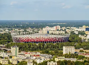 Palace Of Culture Prints: Poland, Masovian Voivodeship, Warsaw Stadium seen from the Palace of Culture and Science