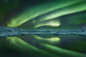 Polar light (Aurora Borealis) over Jokulsarlon - Iceland, Eastern Region
