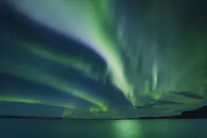 Snaefellsness Prints: Polar light (Aurora Borealis) at ocean - Iceland, Western Region, Snaefellsness, Bogarnes