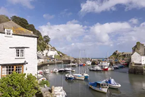 Polperro harbour on a sunny Spring afternoon, Cornwall, England. Spring (May) 2015