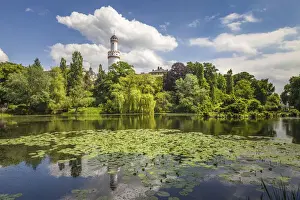 Rhine Main Prints: Pond in the palace gardens of Bad Homburg vor der Hoehe with the White Tower