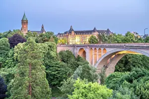 Luxembourg Prints: Pont Adolphe with Petrusse valley at dusk, Luxembourg