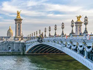 Paris Prints: Pont Alexandre III at Sunset, Blue Hour, Paris, France