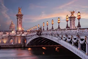 Paris Prints: Pont Alexandre III at Sunset, Blue Hour, Paris, France