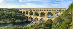Afternoon Gallery: Pont du Gard Roman aqueduct over Gard River in late afternoon, Gard Department