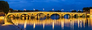 Blue Hour Prints: Pont Neuf at Night, Toulouse, Languedoc, France