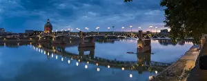 Blue Hour Prints: Pont St. Pierre at Night, Toulouse, Languedoc, France