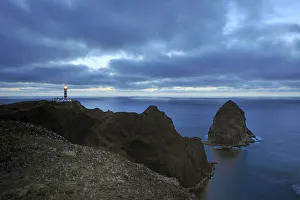 Ponta da Barca lighthouse, in the middle of the Atlantic Ocean. Graciosa, Azores islands
