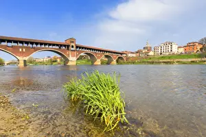 Pavia Prints: Ponte Coperto(Covered bridge) or Ponte Vecchio(Old Bridge). Pavia, Pavia province