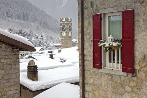 Camonica Valley Prints: Ponte di Legno under a snowfall, Lombardy district, Brescia province, Italy