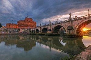 Mausoleum Prints: Ponte Sant'Angelo with the Mausoleum of Hadrian, Rome, italy