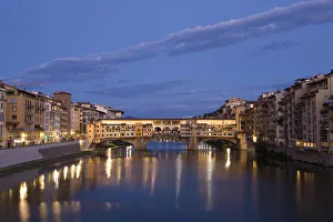 Arno River Prints: Ponte Vecchio & Arno River at Dusk, Florence, Tuscany, Italy