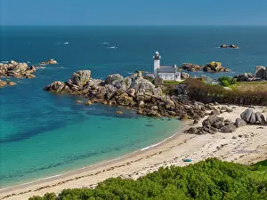 Boulders Prints: Pontusval Lighthouse, Brignogan-Plages, Finistere, Brittany, France