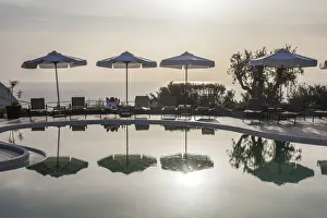 Pool with umbrellas in Forio, Ischia Island, Gulf of Naples, Campania, Italy