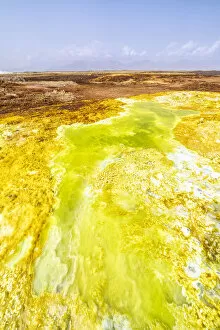 Salt Collection: Pools of volcanic acid sulphur, Dallol, Danakil Depression, Afar Region, Ethiopia, Africa