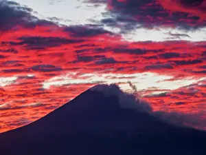 Puebla State Prints: Popocatepetl Volcano at sunset, Cholula, Puebla State, Mexico