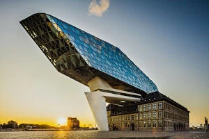 Belgian Collection: Port Authority buidling by Zaha Hadid architect at sunset in Antwerp, Belgium