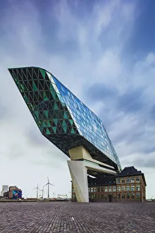 Flemish Region Prints: Port Authority by Zaha Hadid in Antwerp at sunset