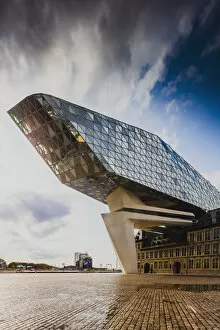 Images Dated 25th November 2019: Port Authority by Zaha Hadid in Antwerp at sunset, Belgium