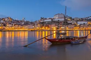 Port wine boats on Douro River. Oporto city, Porto district, Portugal, Europe