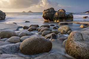 Porth Nanven Prints: Porth Nanven near St Just on the west coast of Cornwall, England. Winter (January) 2025