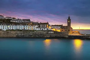 National Trust Prints: Porthleven illiminated during dusk, Cornwall, England, UK