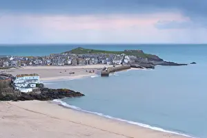 Porthminster Beach and St Ives at dawn, Cornwall, England